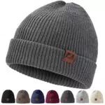 Ricema Beanie Mütze Unisex - Warme Strickmütze mit Lederpatch für den Winter