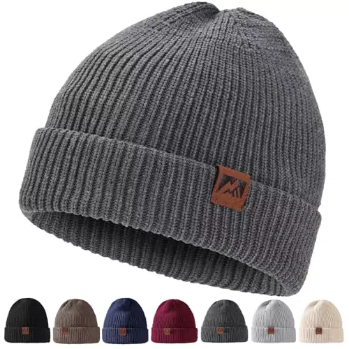 Ricema Beanie Mütze Unisex - Warme Strickmütze mit Lederpatch für den Winter