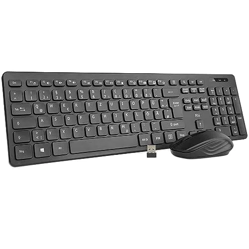Rii kabelloses Tastatur-Maus-Set mit deutschem Layout für PC, Laptop, Windows, Smart TV