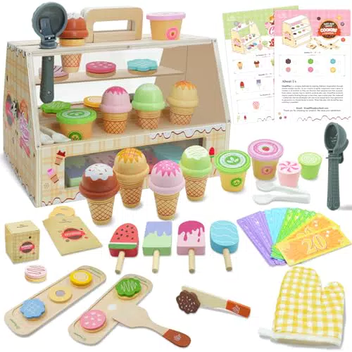 SIMPLIPLAY Holzspielzeug 2-in-1 Eiscreme- und Keks-Set für Kinder