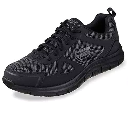 Skechers Herren Track Bucolo Sneakers, Black Leather Mesh Trim