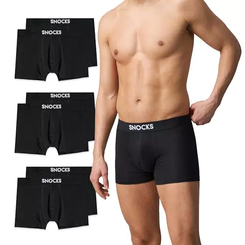 Snocks Herren Boxershorts Set 6er-Pack in den Gr. S - 4XL aus Bio-Baumwolle I Unterhosen für Männer mit idealer Passform ganz ohne zwicken oder aufrollen I Angenehmes Tragegefühl I Schwarz