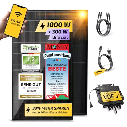Solakon® Balkonkraftwerk 1000W Komplettset mit 800W Wechselrichter und Zubehör