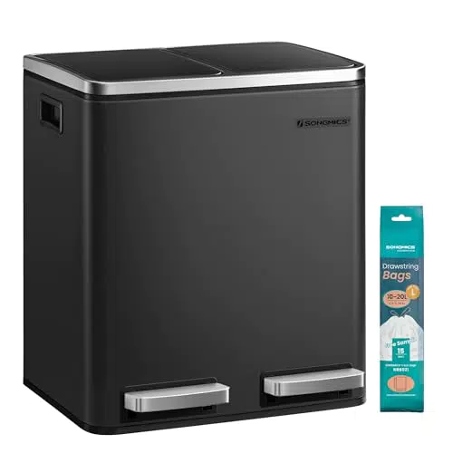 SONGMICS Mülltrennsystem 2 Fächer, Softclose-Deckel, inklusive Müllbeutel
