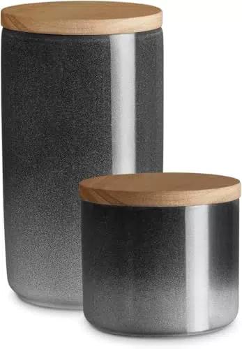 Springlane Vorratsdosen mit Holzdeckel – Keramik Aufbewahrung für Kaffee, Tee, Müsli