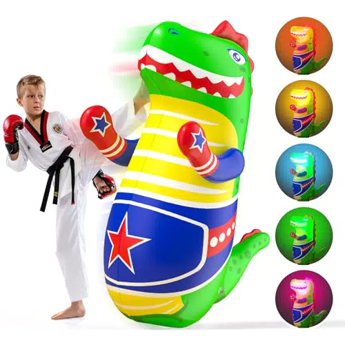 Sunrad Aufblasbarer Boxsack Kinder Dinosaurier mit LED Licht und Rückprallfunktion