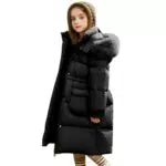 Tilozs Winterjacke für Mädchen, mittellanger Steppmantel mit Kapuze und Gürtel, winddicht