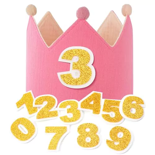 URAQT Geburtstagskrone Kinder aus Stoff mit Happy Birthday Spruchband und Zahlen