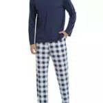 Vlazom Herren Pyjama Set Lang Zweiteilig Kariert Flanell Hose Und T-Shirt