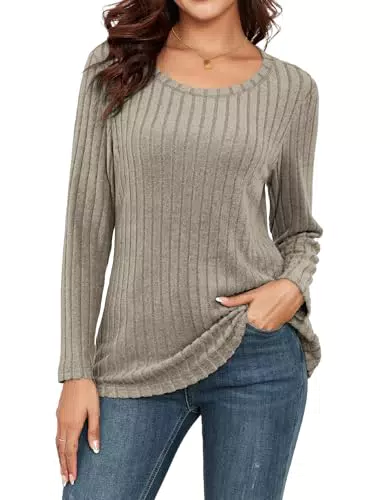 YGJIEGENG Pullover Damen Rundhals Langarmshirt Sweatshirt Elegant Lässig Herbst Winter