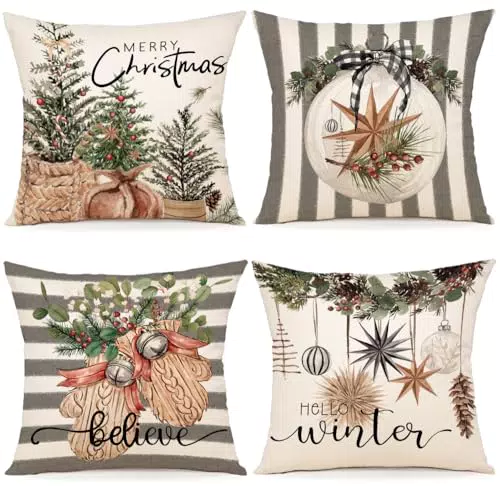 ZWJD Kissenbezug Weihnachten aus Leinen – Weihnachtskissen Dekokissen Sofa Modell A294