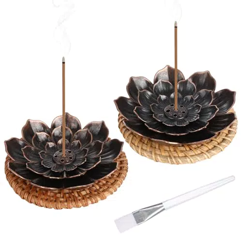 Lotus Räucherstäbchenhalter mit Untersetzer und Bürste für Meditation & Yoga
