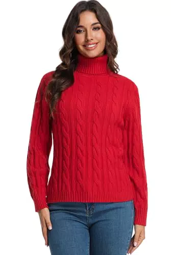 Avancel Damen Rollkragenpullover Zopfmuster Basic Strickpullover Herbst Winter Elegant