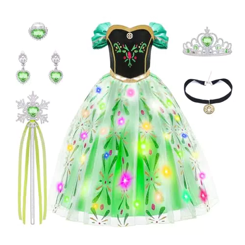 Aybuy Mädchen Prinzessin Kostüm Kleid mit Krone, Zauberstab und Accessoires