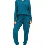 Bresdk Damen Schlafanzug Pyjama Lang Baumwolle Kuscheliger Hausanzug Lounge Set