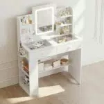 Claiks Schminktisch mit LED Beleuchtung und Spiegel, Frisiertisch mit Glasplatte