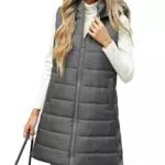 CMTOP Lange Steppweste Damen mit Kapuze Leichte Übergangsweste Ärmellos Outdoor