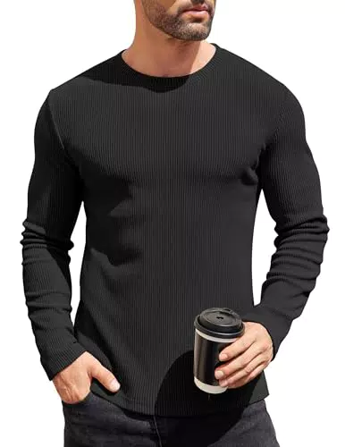 COOFANDY Herren Strickpullover Rundhals Slim Fit Leichter Winterpullover Casual