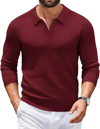 COOFANDY Herren Strickpullover Polo Langarm Pullover mit Polokragen Winter