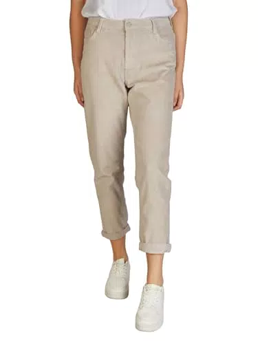 Denimfy Cordhose Damen Mom Fit High Waist Gerade Bein Stretch DFLisa Reißverschluss Taschen