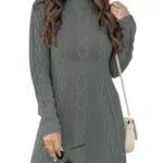 Ebifin Strickkleid Damen Elegantes Rundhals Pullikleid Winter Tunika A-Linie Minikleid