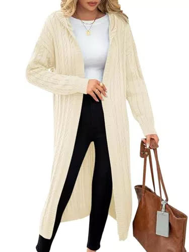 Fisoew Strickjacke Damen Lang mit Kapuze Cardigan Oversized Offene Front