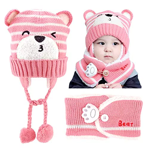 GLAITC Babymütze Winter Set mit Fleecefutter und Schal Unisex für Kinder