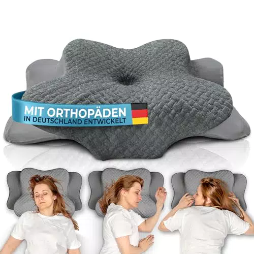 Glückstoff® Orthopädisches Nackenstützkissen aus Memory Foam für alle Schlaftypen