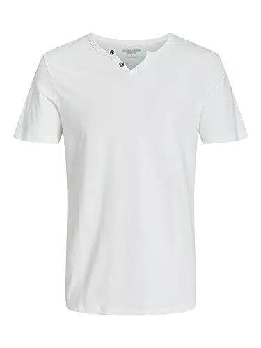 JACK & JONES Herren V-Ausschnitt T-Shirt Kurzarm Jersey Baumwolle mit Knöpfen