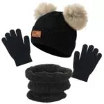 Kodinsiivous Winter Set Kinder Strickmütze Schal Handschuhe Jungen Mädchen Beanie
