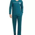 Marvmys Herren Schlafanzug Baumwolle Langarm V-Ausschnitt Winter Pyjama Set