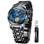 OLEVS Herrenuhr Edelstahl Mondphase Quarzuhr Römische Zahlen Wasserdicht Eleganz