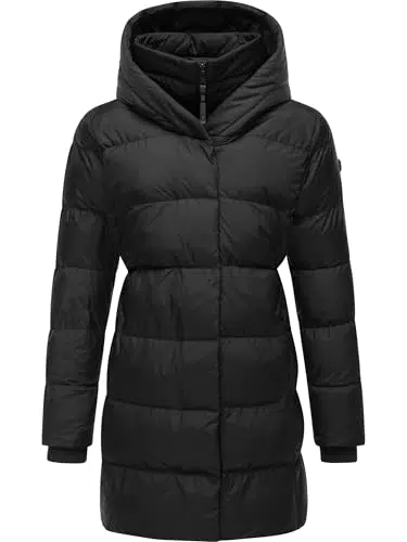 Ragwear Damen Wintermantel Niara mit Kapuze – Warme lange Jacke