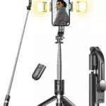 Selfie Stick Stativ mit Fülllicht und Fernbedienung, Stabil für Smartphone, iPhone, Samsung