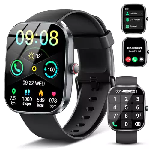 Smartwatch Damen Herren Fitnessuhr 1.91 Zoll HD Bluetooth Anrufe Herzfrequenz IP68