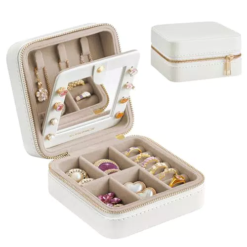 SONGMICS Gisella Schmuckkästchen Reise Mit Spiegel, Schmuckaufbewahrung Damen, Tragbar, Geschenkidee