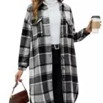 Tuopuda Damen Hemdjacke Karierte Flanell Shacket Lange Ärmel Casual Mantel