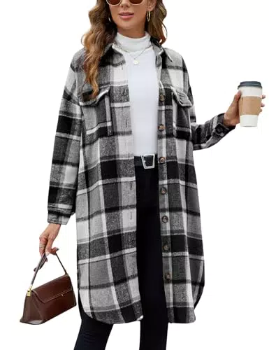 Tuopuda Damen Hemdjacke Karierte Flanell Shacket Lange Ärmel Casual Mantel