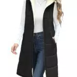 Vancavoo Damen Steppweste Lang mit Kapuze Warm Gefüttert Fleeceweste Herbst Winter