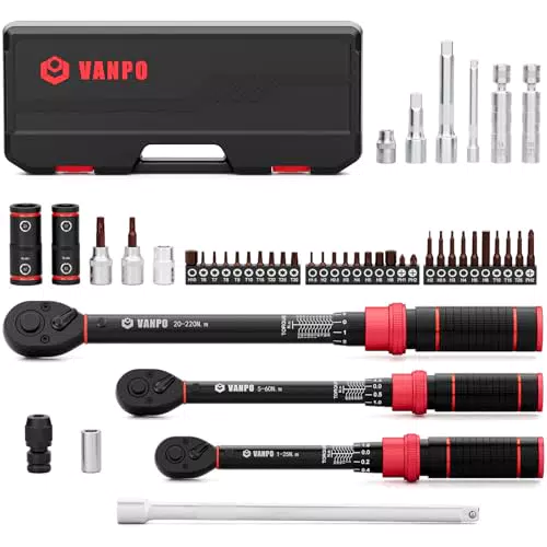 Vanpo Drehmomentschlüssel Set 1/4 3/8 1/2 Zoll für Auto Fahrrad Motorrad LKW