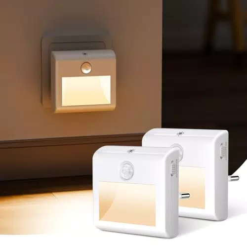 LED Nachtlicht Steckdose mit Bewegungsmelder und Dämmerungssensor, Dimmbare Helligkeit