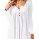 AMORETU Damen T-Shirt mit V-Ausschnitt und Knopfleiste – Sommer Tunika Langarm