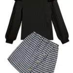 Arshiner Mädchen Bekleidungsset Langarmshirt und Karierter Rock Herbst Winter Mode