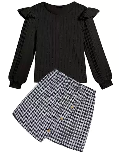 Arshiner Mädchen Bekleidungsset Langarmshirt und Karierter Rock Herbst Winter Mode