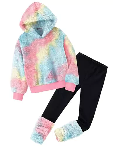 Arshiner Mädchen Winter Bekleidungsset Fleece Hoodie und Leggings Kuschelig Zweiteilig