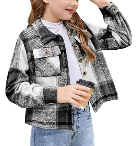 Arshiner Mädchen Flanell Bluse Kariert Langarm Hemd Herbst Winter Mode Revers