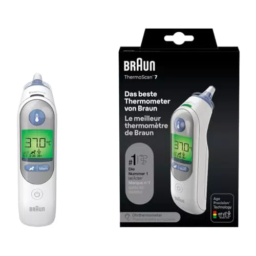 Braun ThermoScan 7 Ohrthermometer mit Age Precision Technologie und Farbcodiertem Display