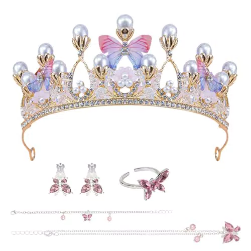 Byfoyif Krone Schmetterling Mädchen Kopfschmuck Set Tiara Stirnband Schmuck