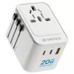 Decqle Reiseadapter Universal, Weltweit Steckdosenadapter mit 2 USB-C, 1 USB-A, AC