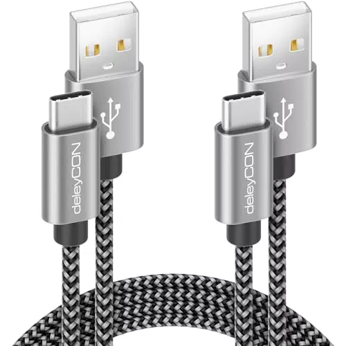 deleyCON USB-C Kabel Nylon Ladekabel Datenkabel Typ C Metallstecker Handy Smartphone